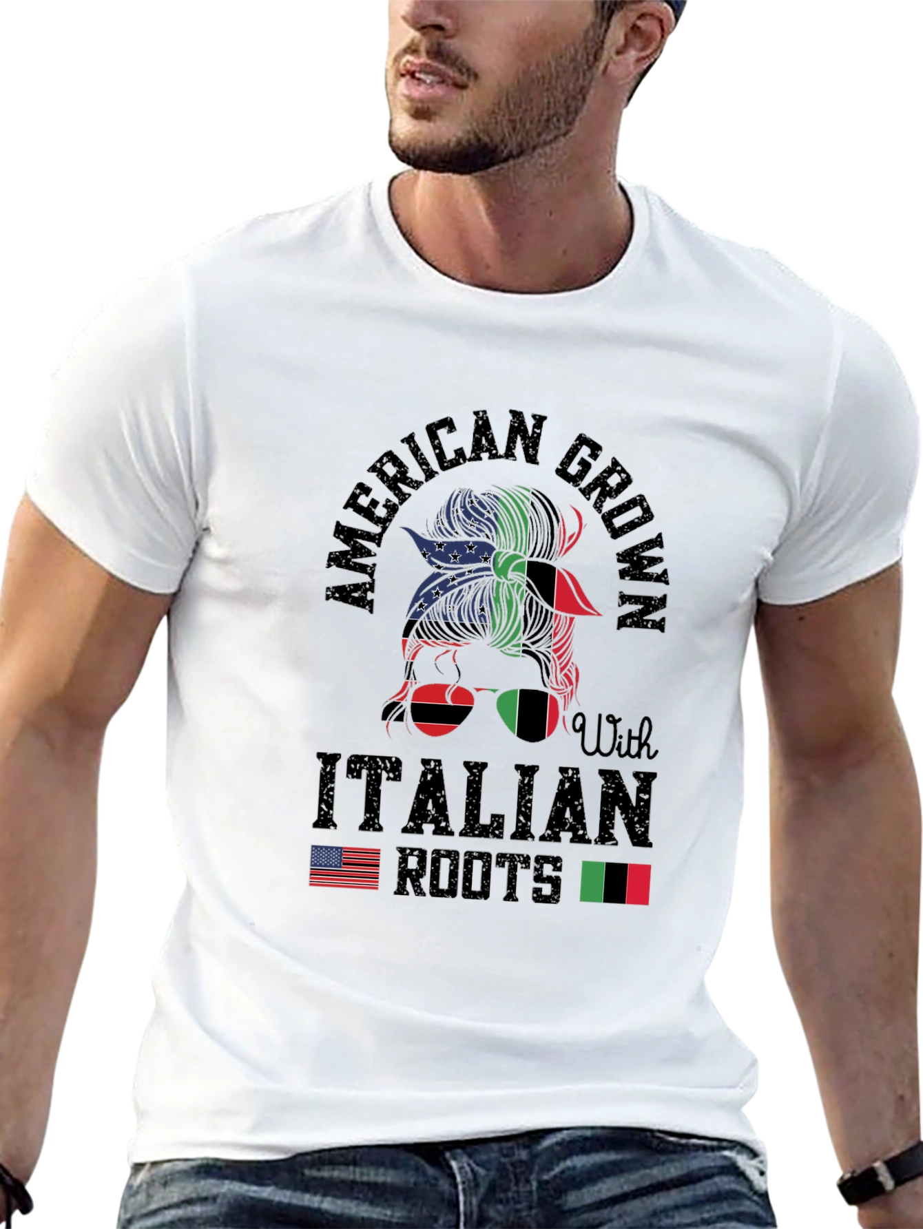 Camiseta American Grown With Italian Roots Negra