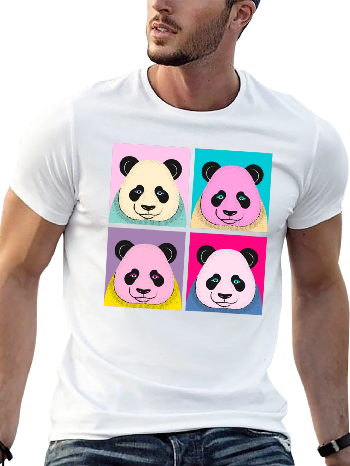 Camiseta Negra con Diseño Panda Pop Art