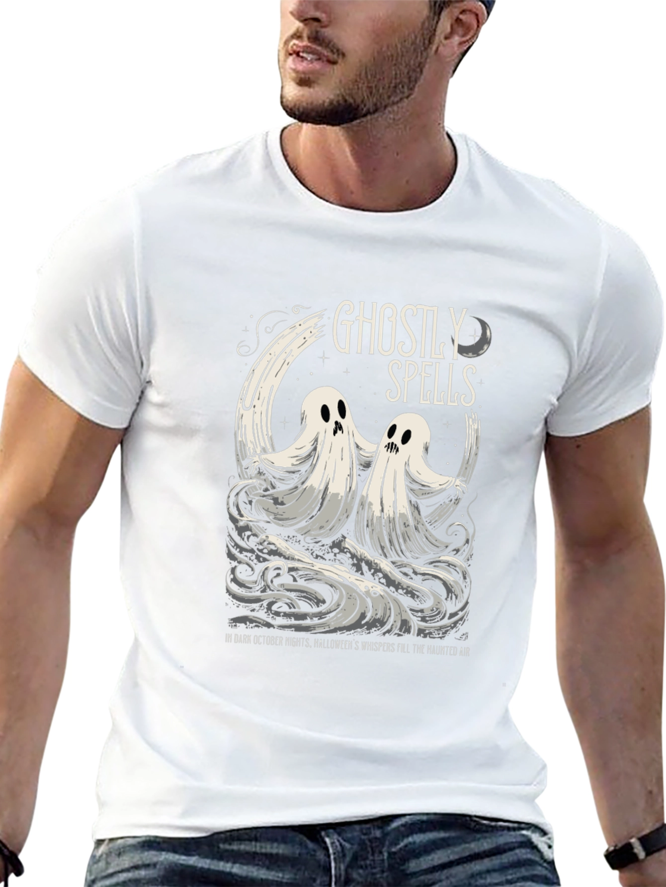 Camiseta Negra: Fantasmas y Hechizos de Halloween