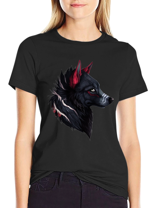 Camiseta Negra con Diseño de Lobo Tribal
