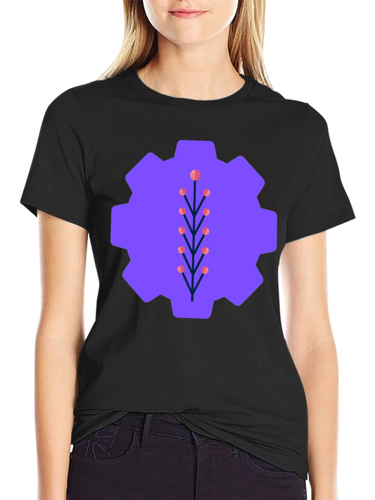 Camiseta Negra con Diseño de Engranaje Floral