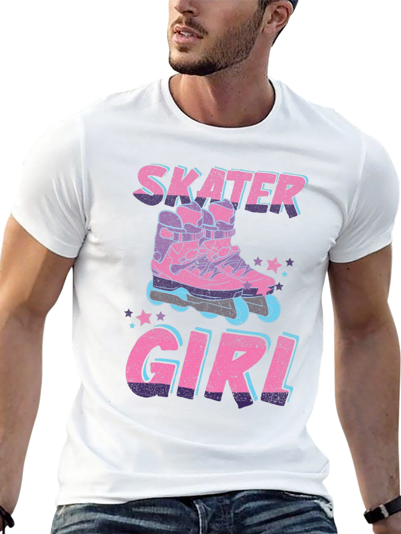 Camiseta Negra Skater Girl Patines Retro