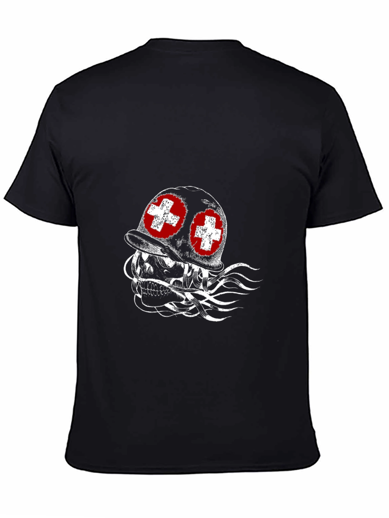 Camiseta Negra con Diseño de Cráneo Militar