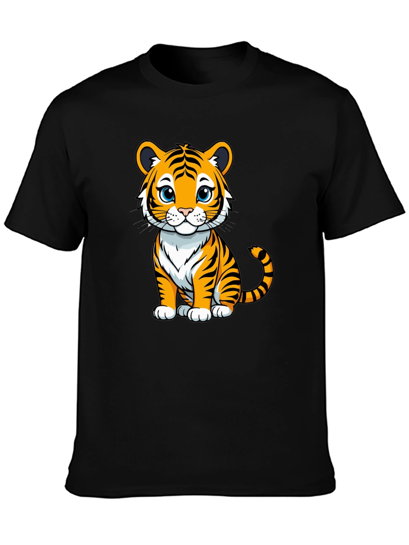 Camiseta Negra con Diseño de Tigre Kawaii