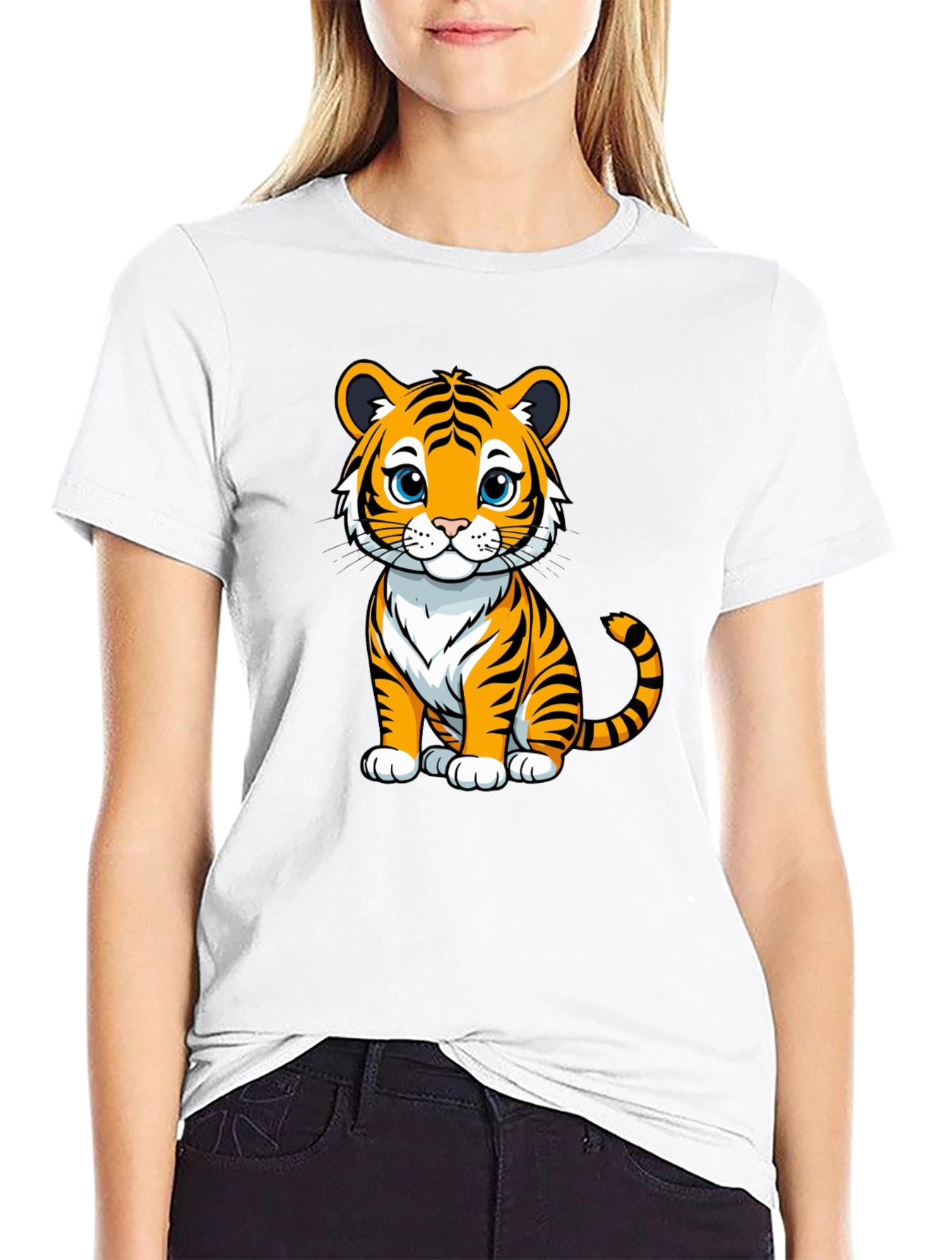 Camiseta Negra con Diseño de Tigre Kawaii
