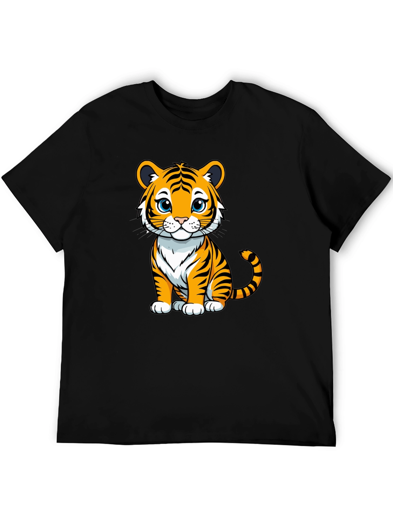 Camiseta Negra con Diseño de Tigre Kawaii