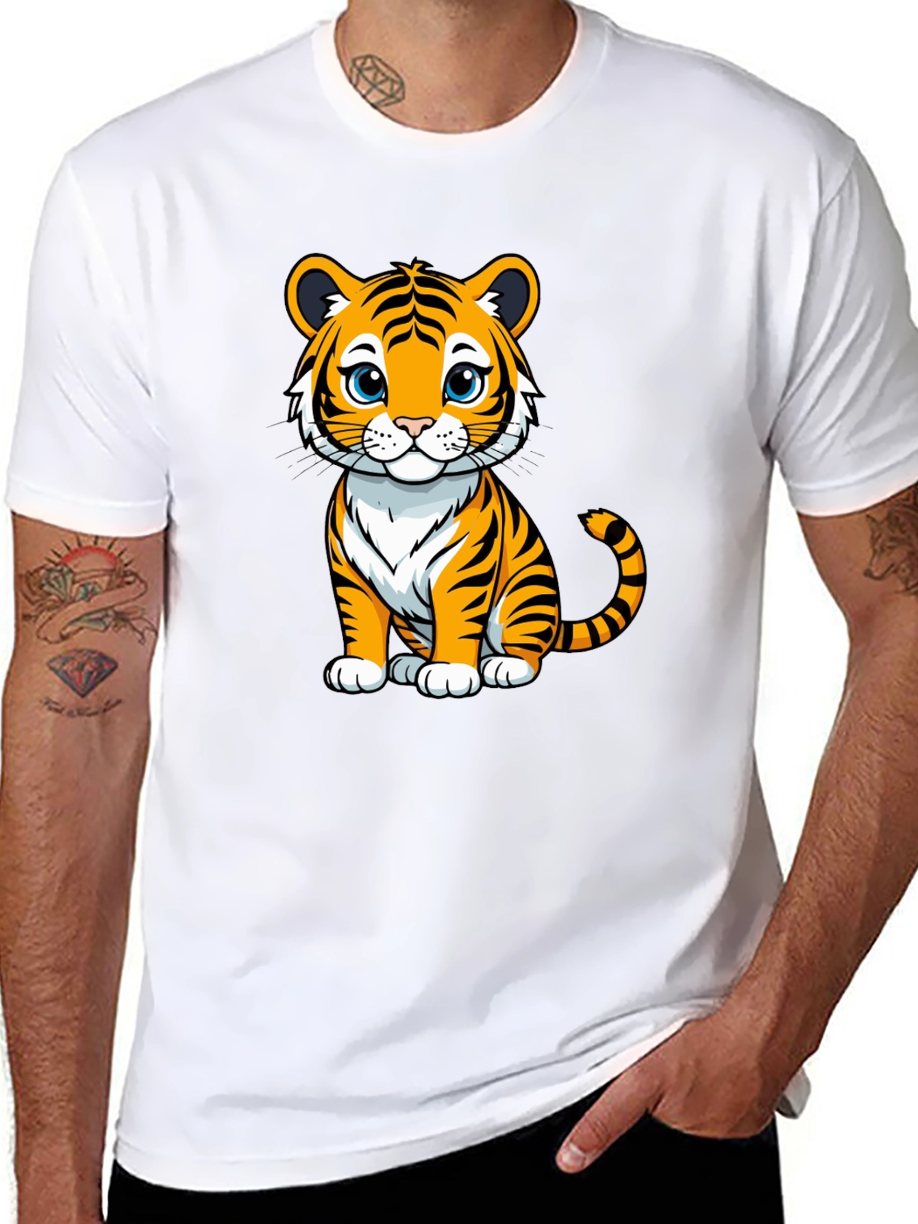 Camiseta Negra con Diseño de Tigre Kawaii