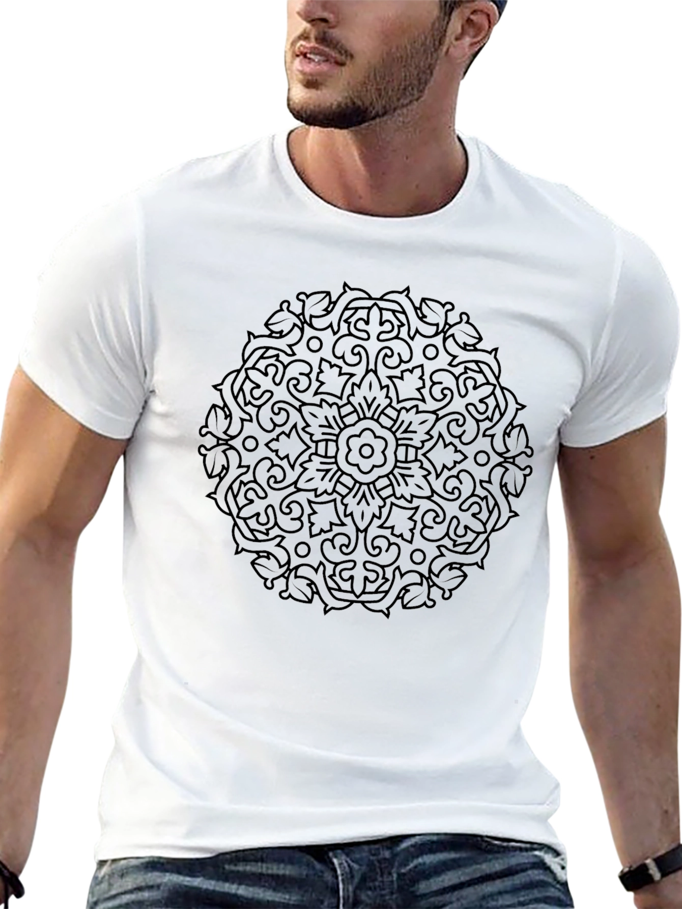 Camiseta Negra Hombre Diseño Mandala