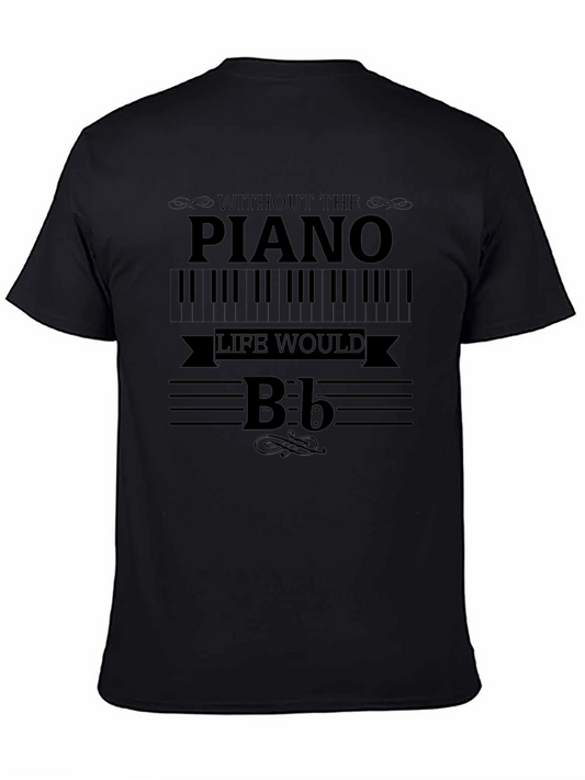Camiseta Negra con Diseño Musical Piano