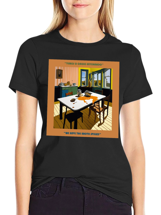 Camiseta Negra Estampada Caldo Entornado