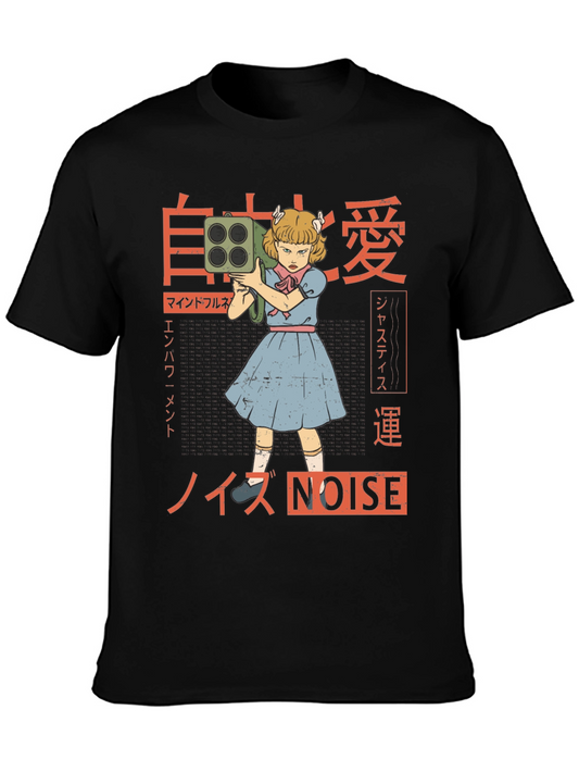Camiseta Negra con Diseño Estilo Anime NOISE