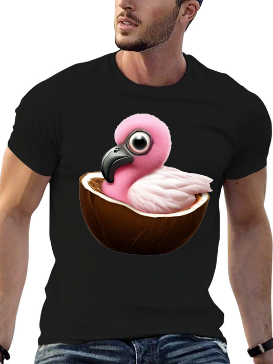 Camiseta Negra con Diseño Divertido de Ave en Coco