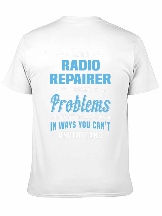Camiseta Negra con Diseño de Reparador de Radio