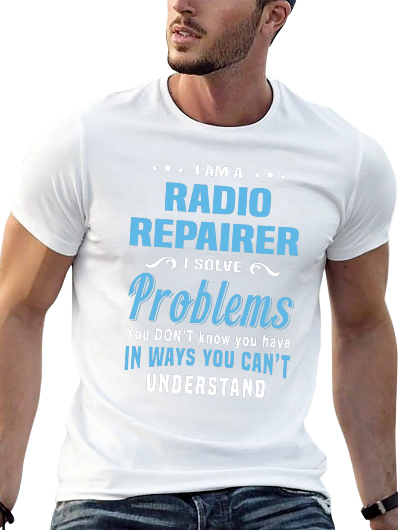 Camiseta Negra con Diseño de Reparador de Radio
