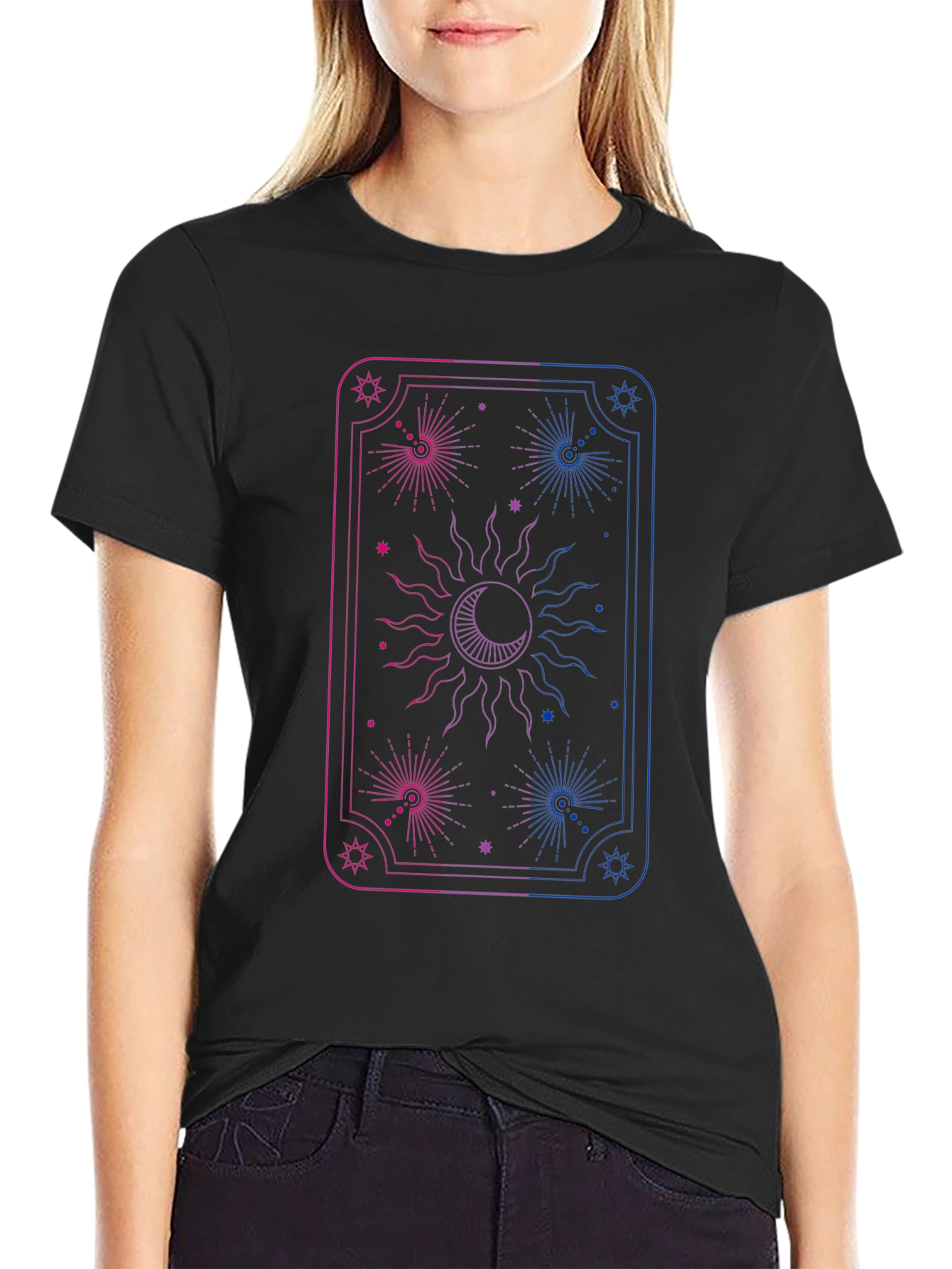 Camiseta Negra con Diseño de Sol y Luna Bi