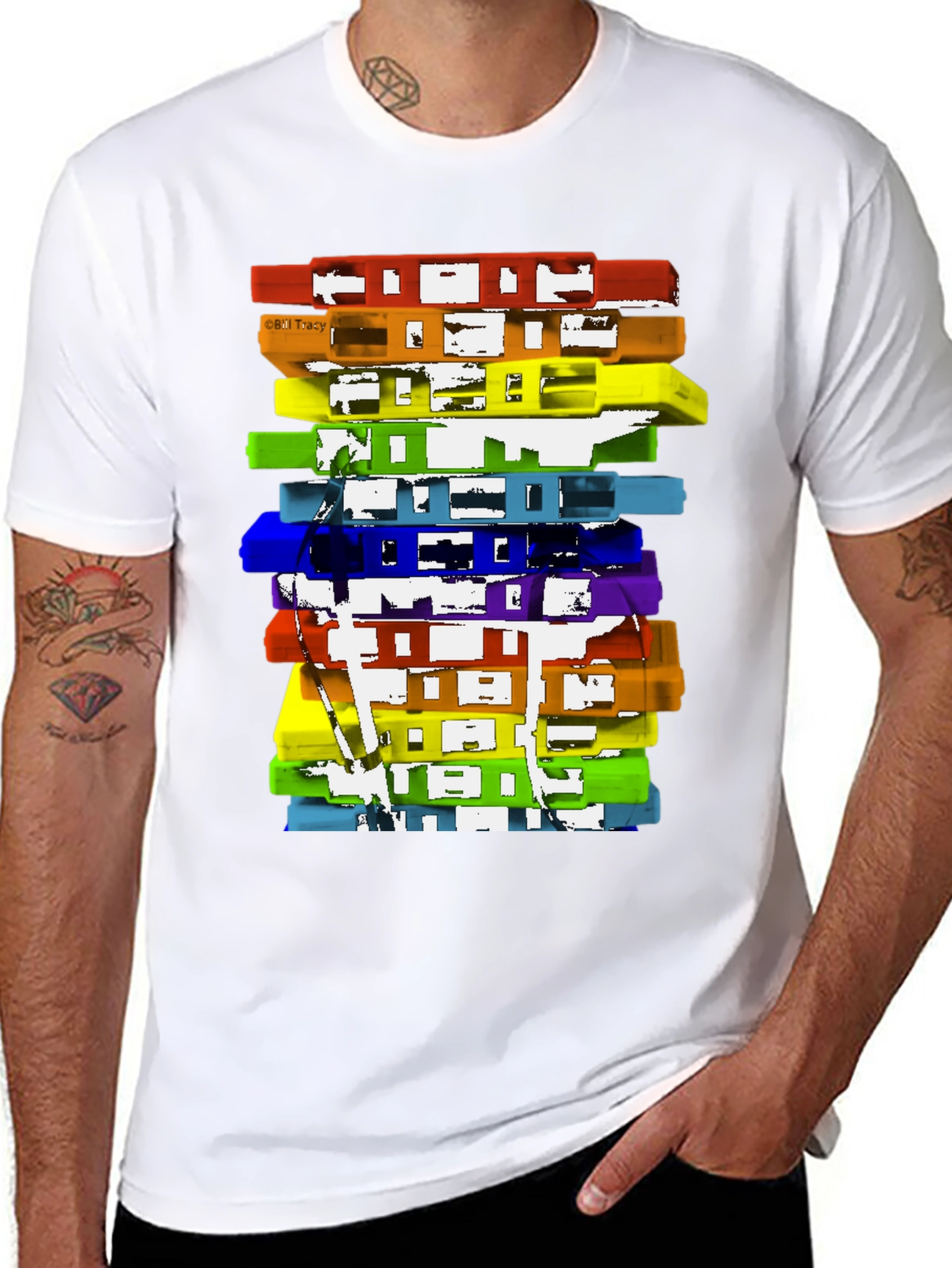 Camiseta Negra con Diseño de Cassettes Retro