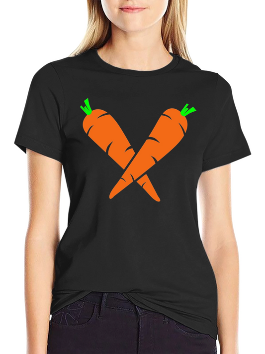 Camiseta Negra con Diseño de Zanahorias Cruzadas