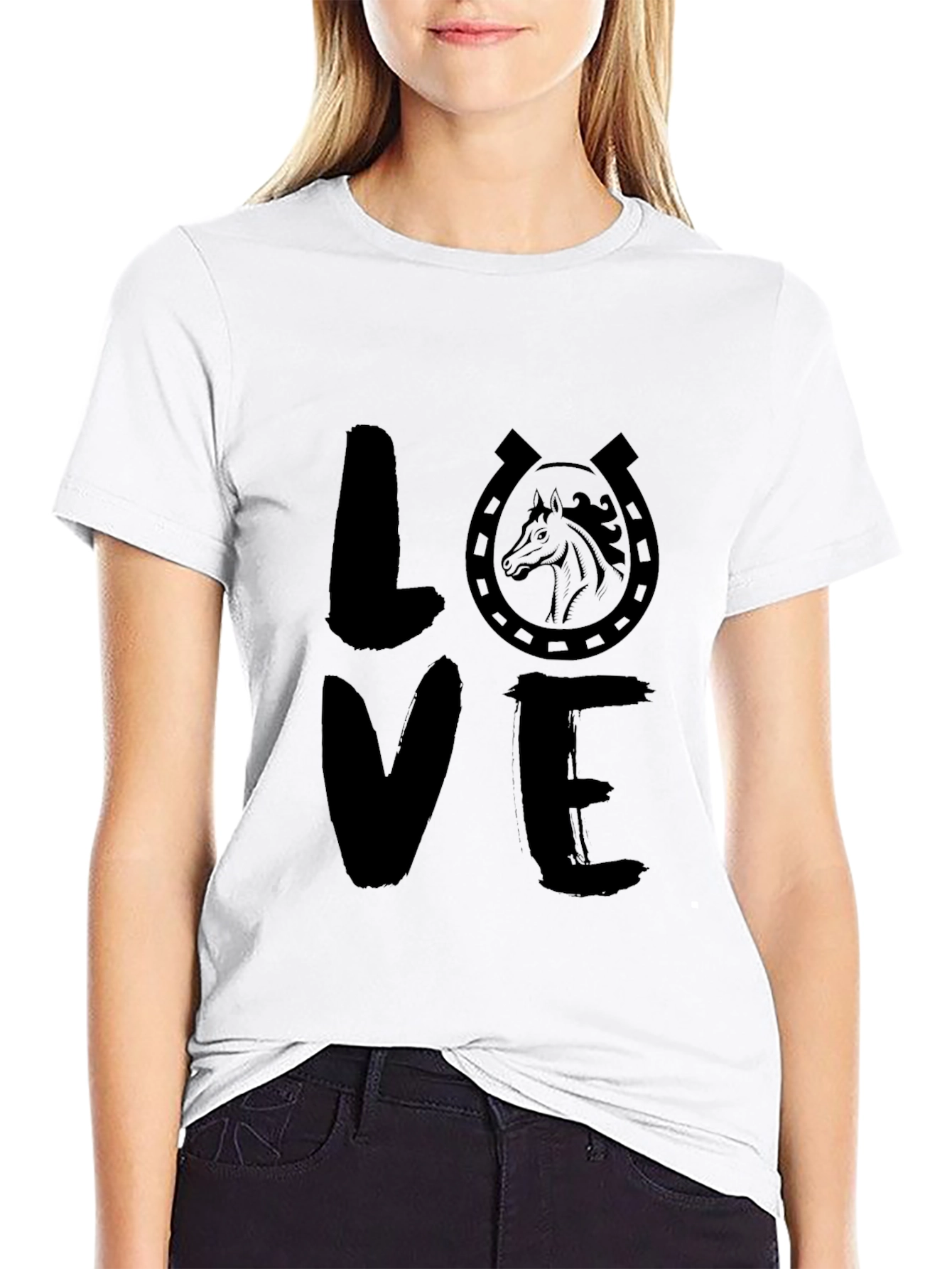 Camiseta Negra Love con Herradura y Caballo