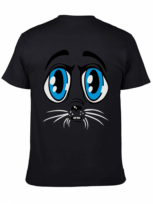 Camiseta Negra Estampado Cara de Gato Triste
