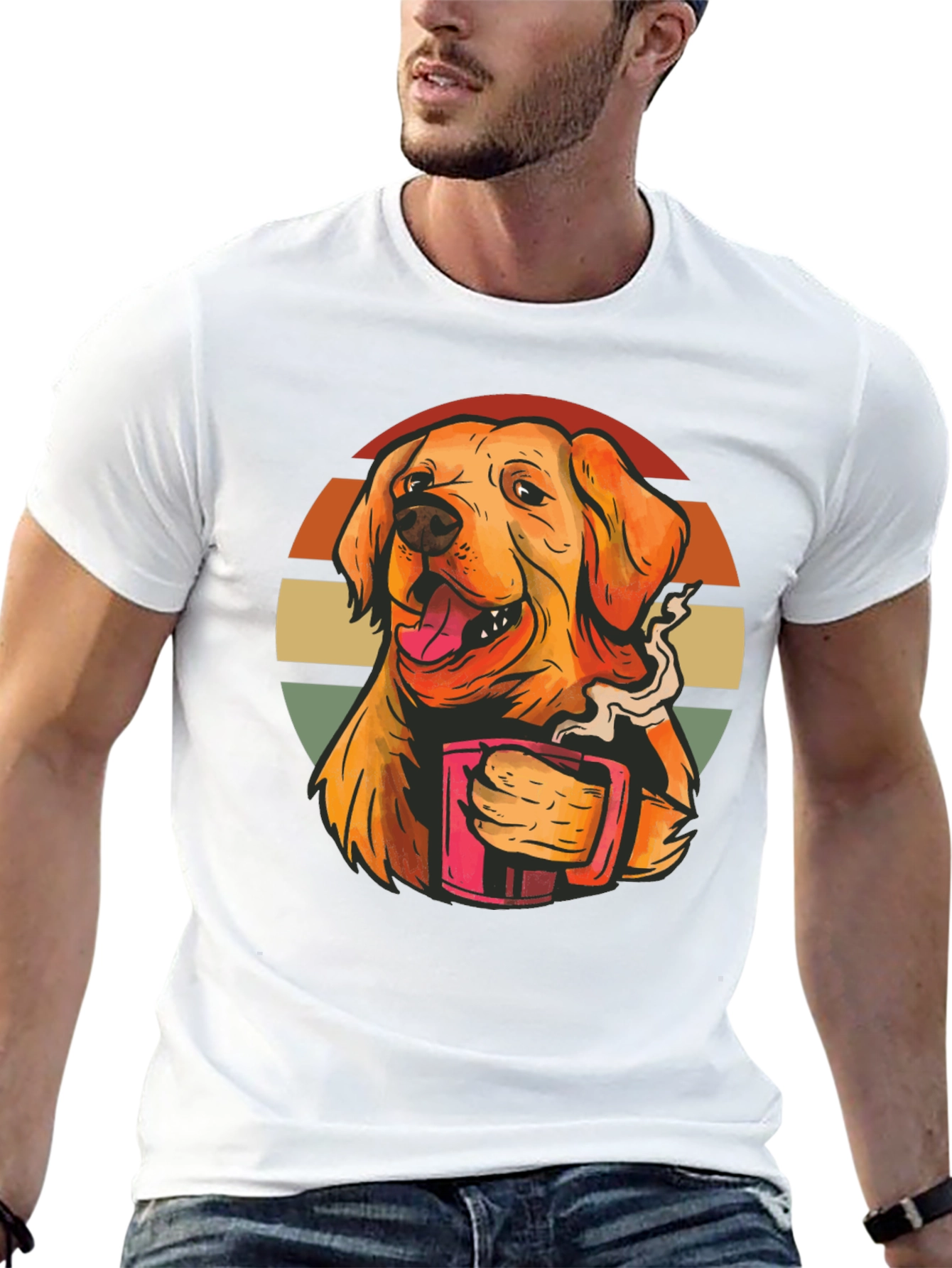 Camiseta Negra con Diseño de Perro y Café