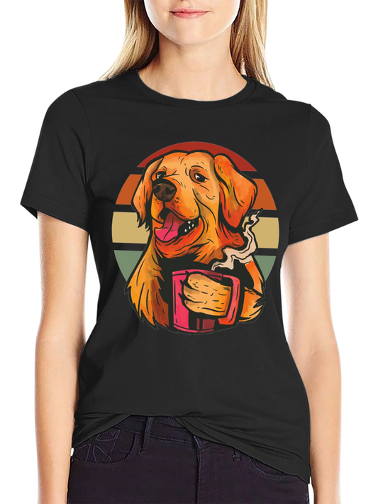 Camiseta Negra con Diseño de Perro y Café
