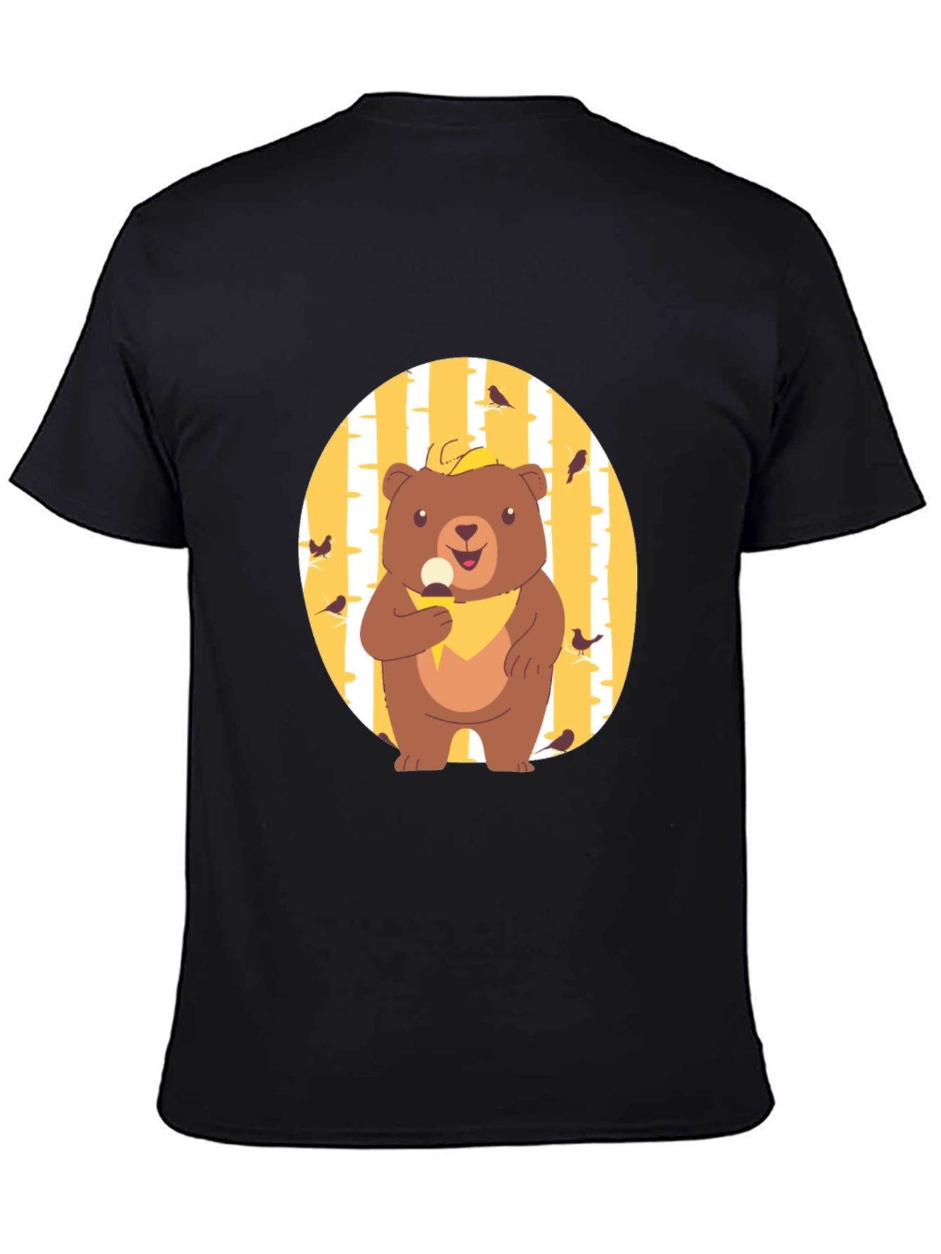 Camiseta Negra con Diseño de Oso Comiendo Helado