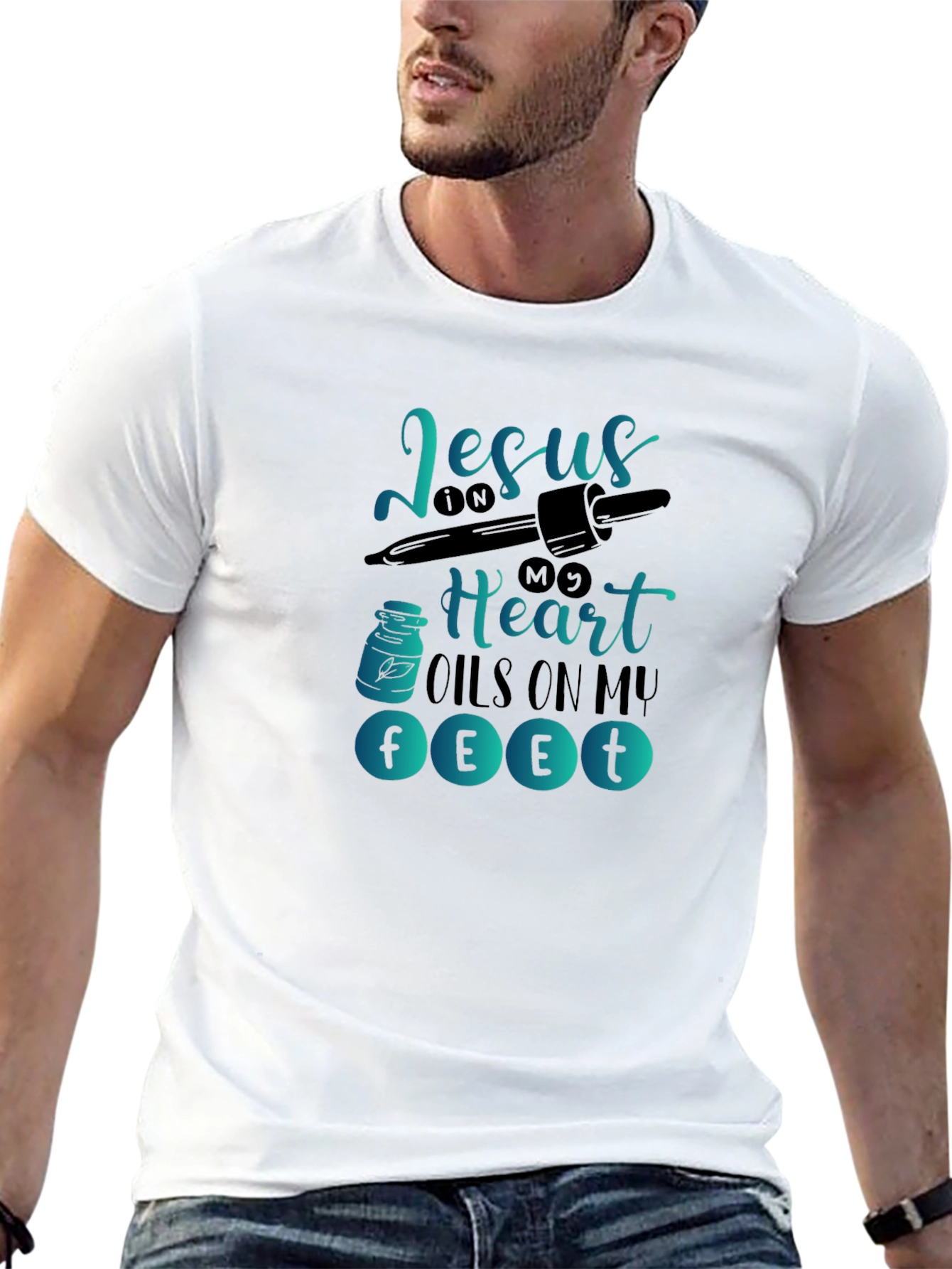 Camiseta Negra con Diseño Gráfico Religioso