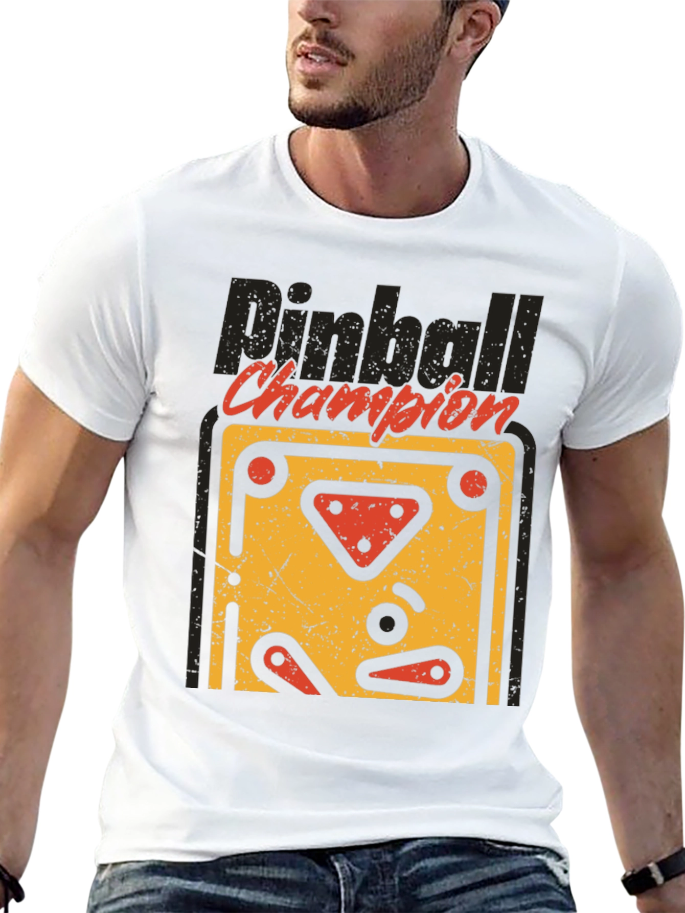Camiseta Negra Pinball Champion Estilo Retro
