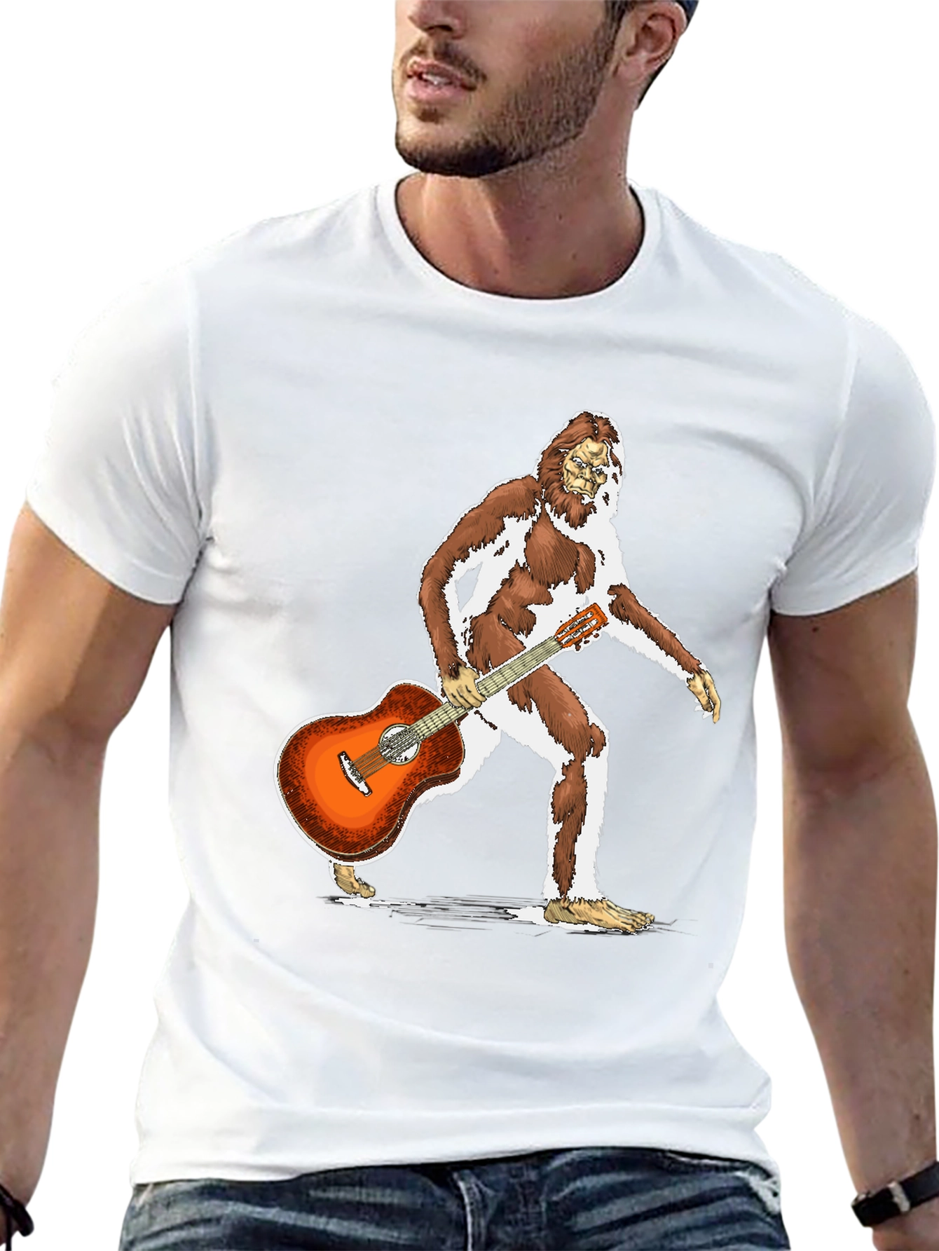 Camiseta Negra con Diseño de Bigfoot Guitarrista