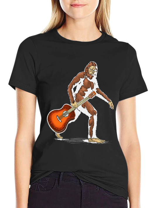 Camiseta Negra con Diseño de Bigfoot Guitarrista