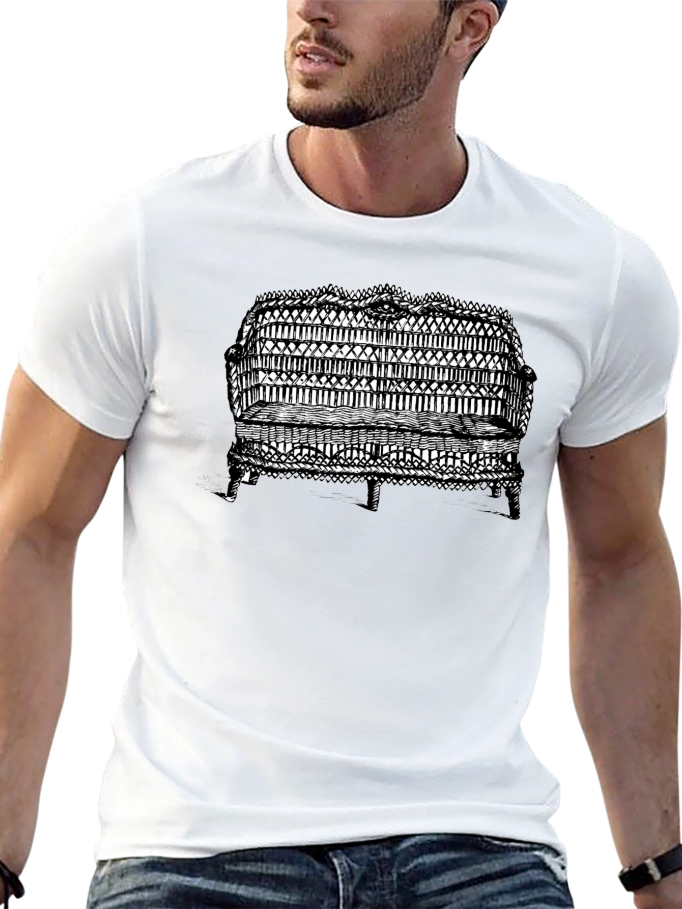 Camiseta Negra con Diseño de Banco Antiguo