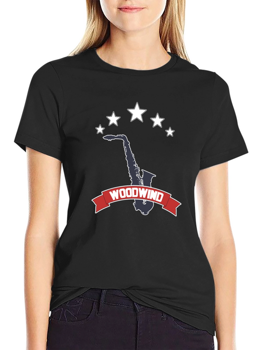 Camiseta Negra Woodwind Saxofón Estrellas
