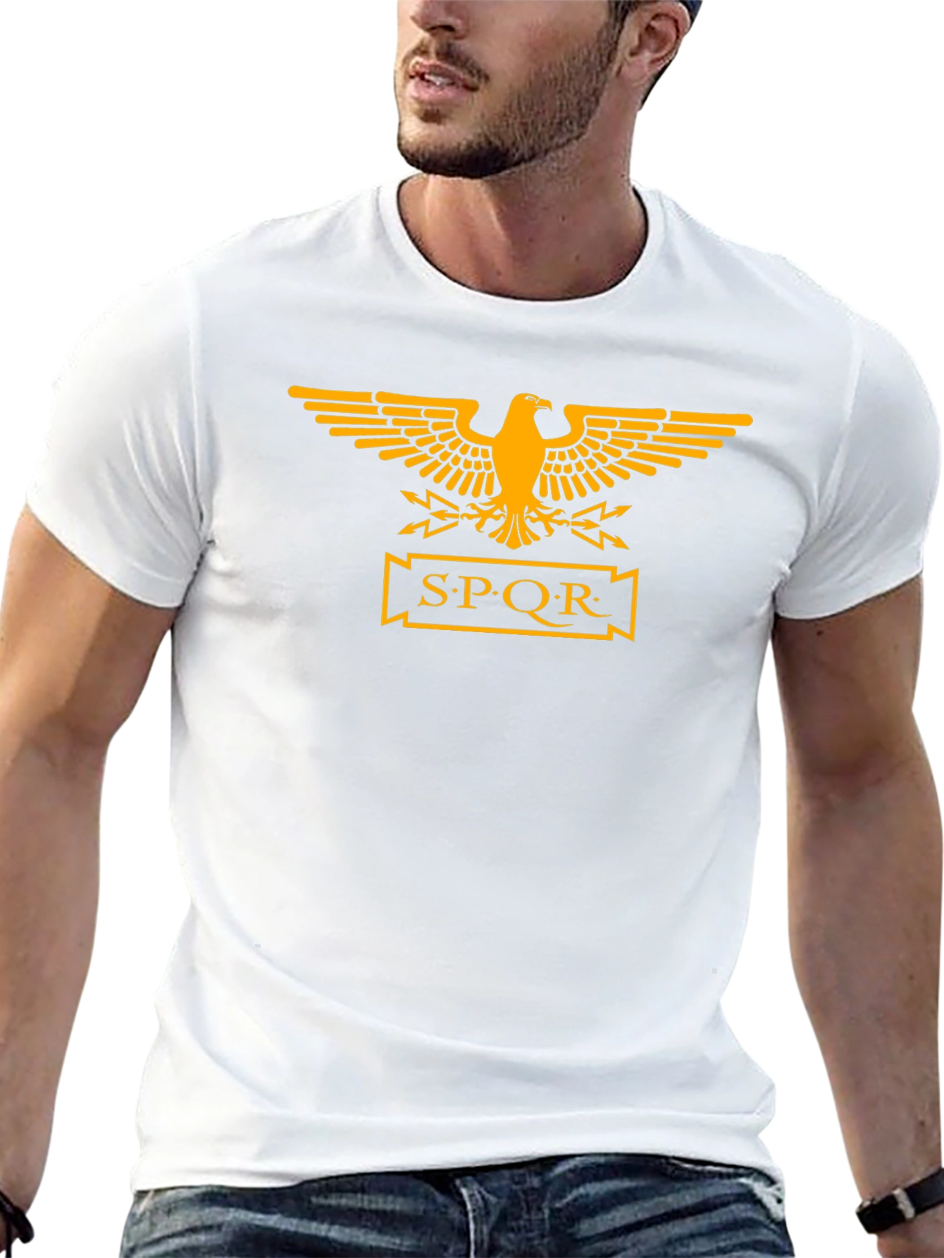 Camiseta Negra Hombre Águila Romana SPQR