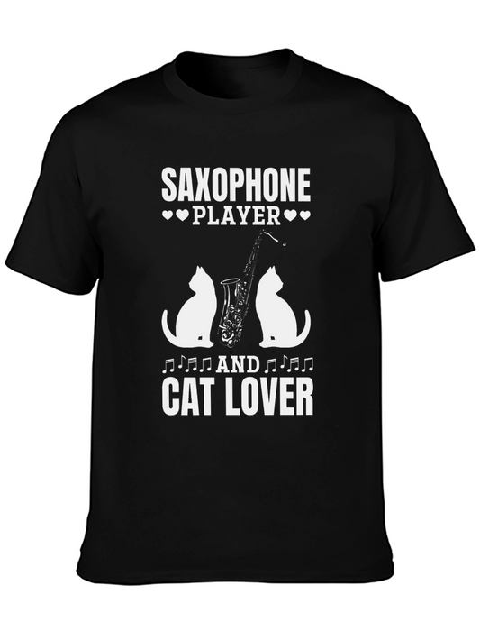 Camiseta Negra Saxofón Gatos y Música