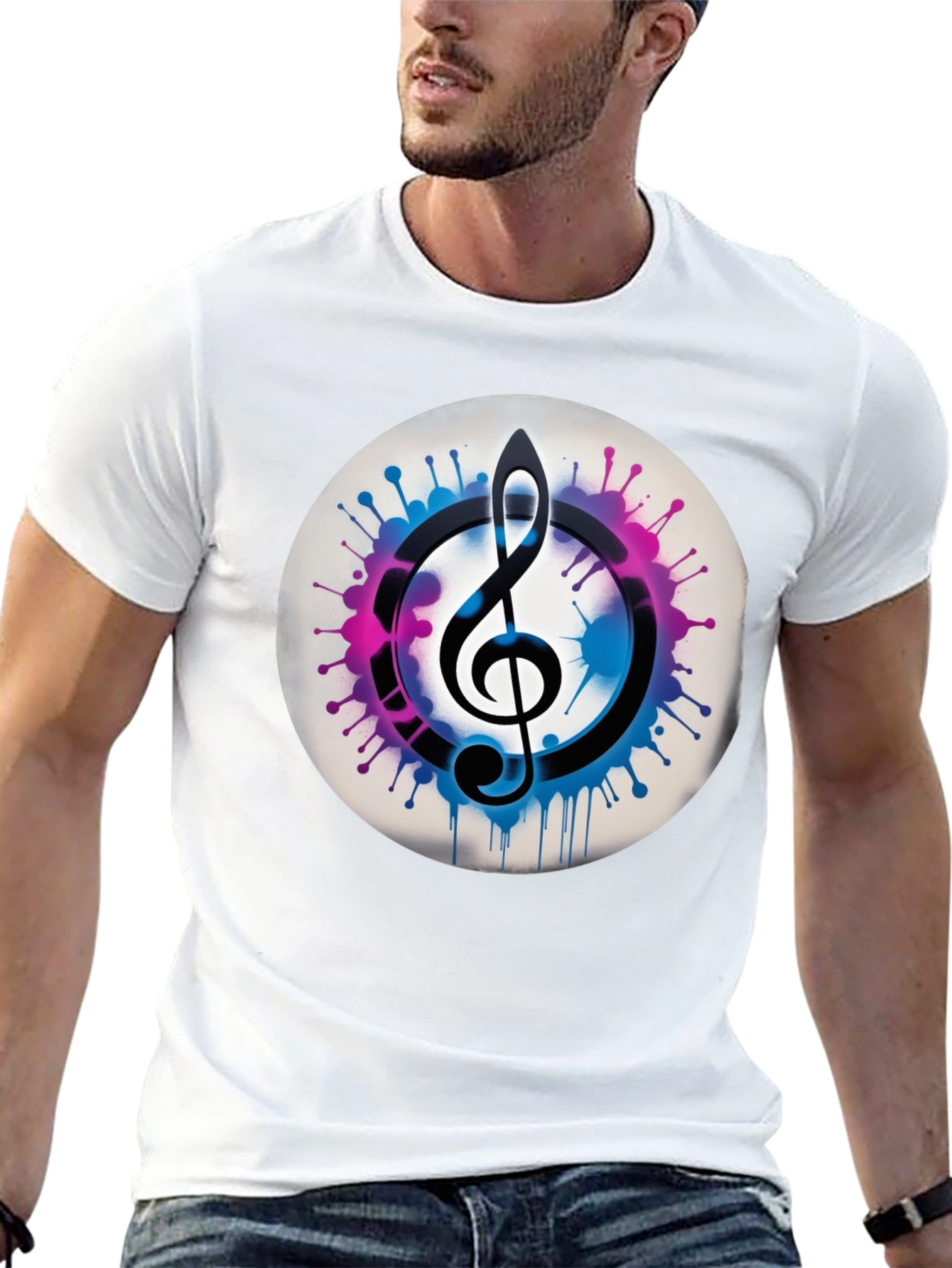 Camiseta Negra con Clave de Sol Musical Abstracta