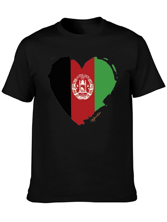 Camiseta Negra con Bandera de Afganistán en Forma de Corazón