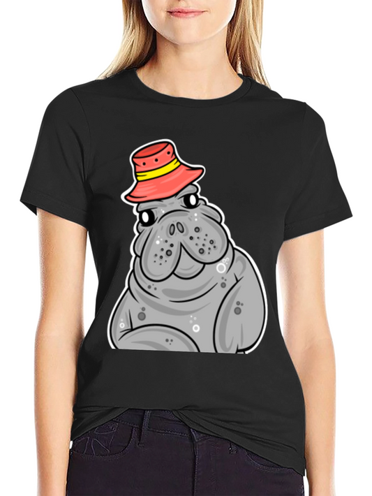Camiseta Negra con Manatí con Sombrero