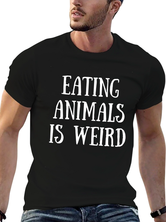 Camiseta Negra con Mensaje Vegano: Comer Animales es Raro