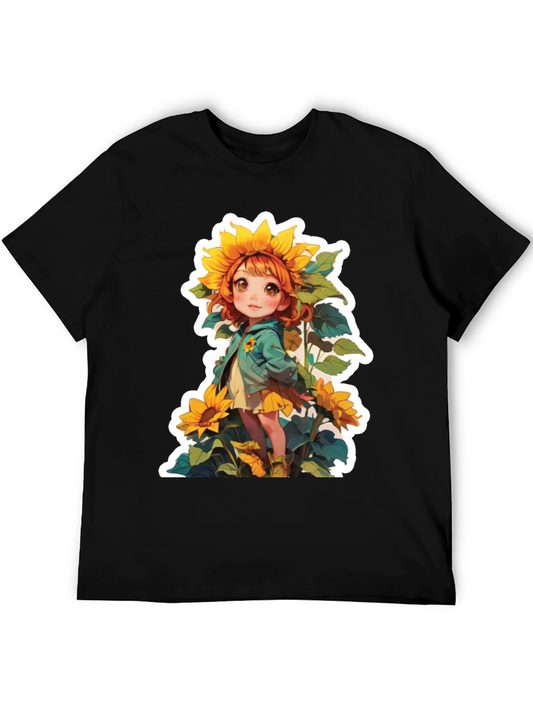 Camiseta Negra con Diseño de Niña Girasol