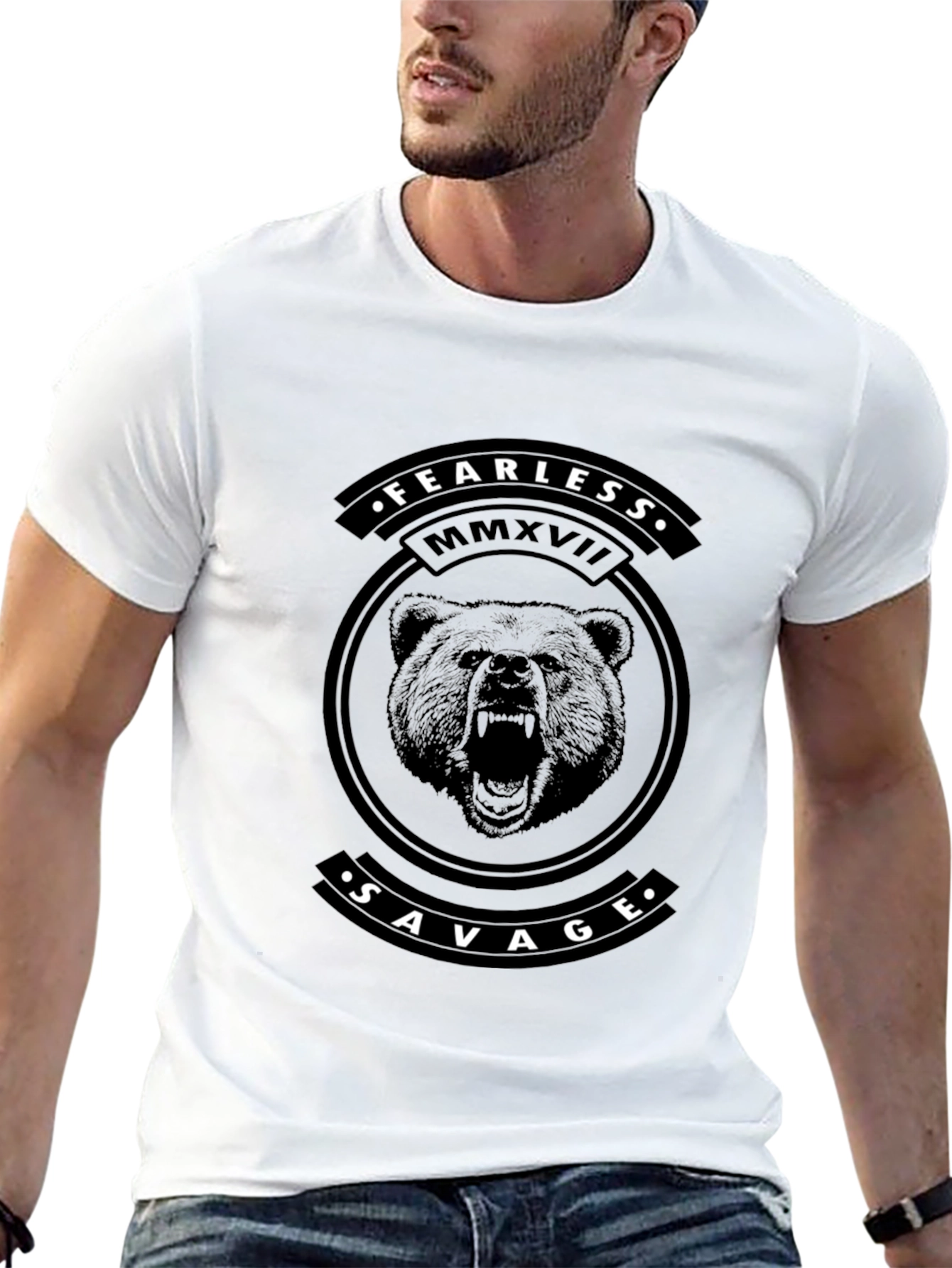 Camiseta Negra Fearless Savage Diseño Oso