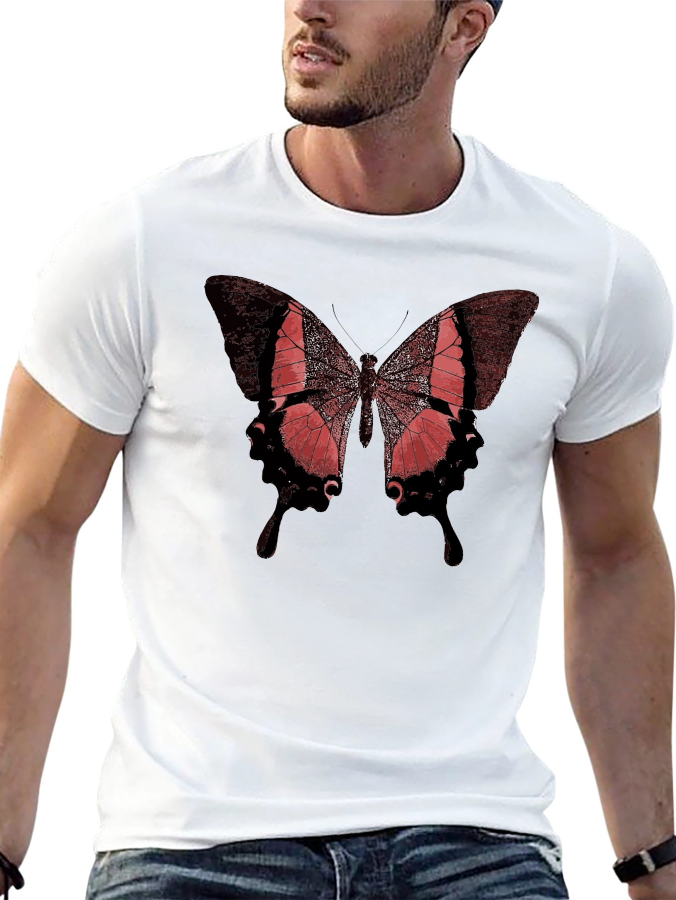 Camiseta Negra con Mariposa Roja