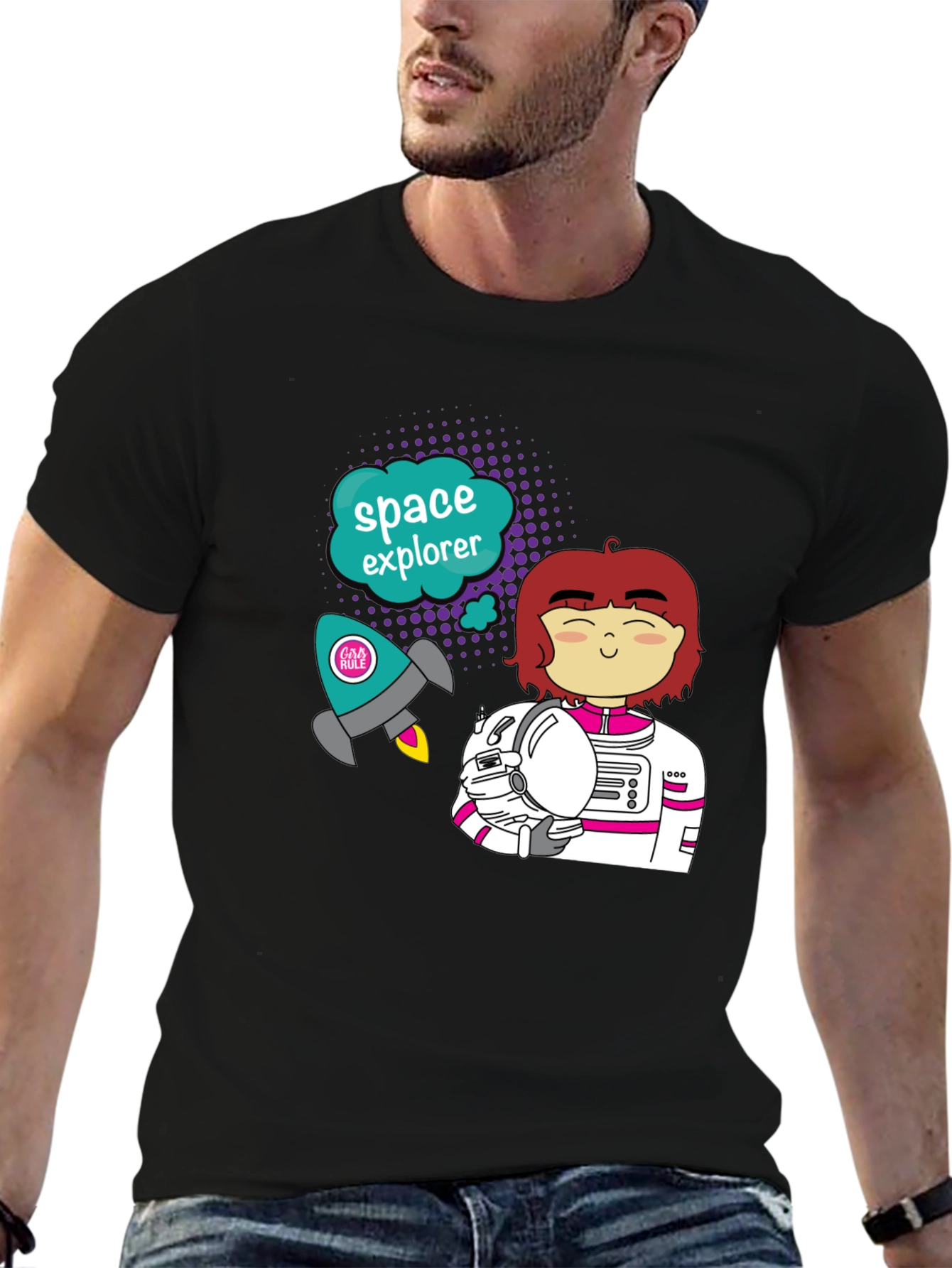 Camiseta Negra Explorador Espacial