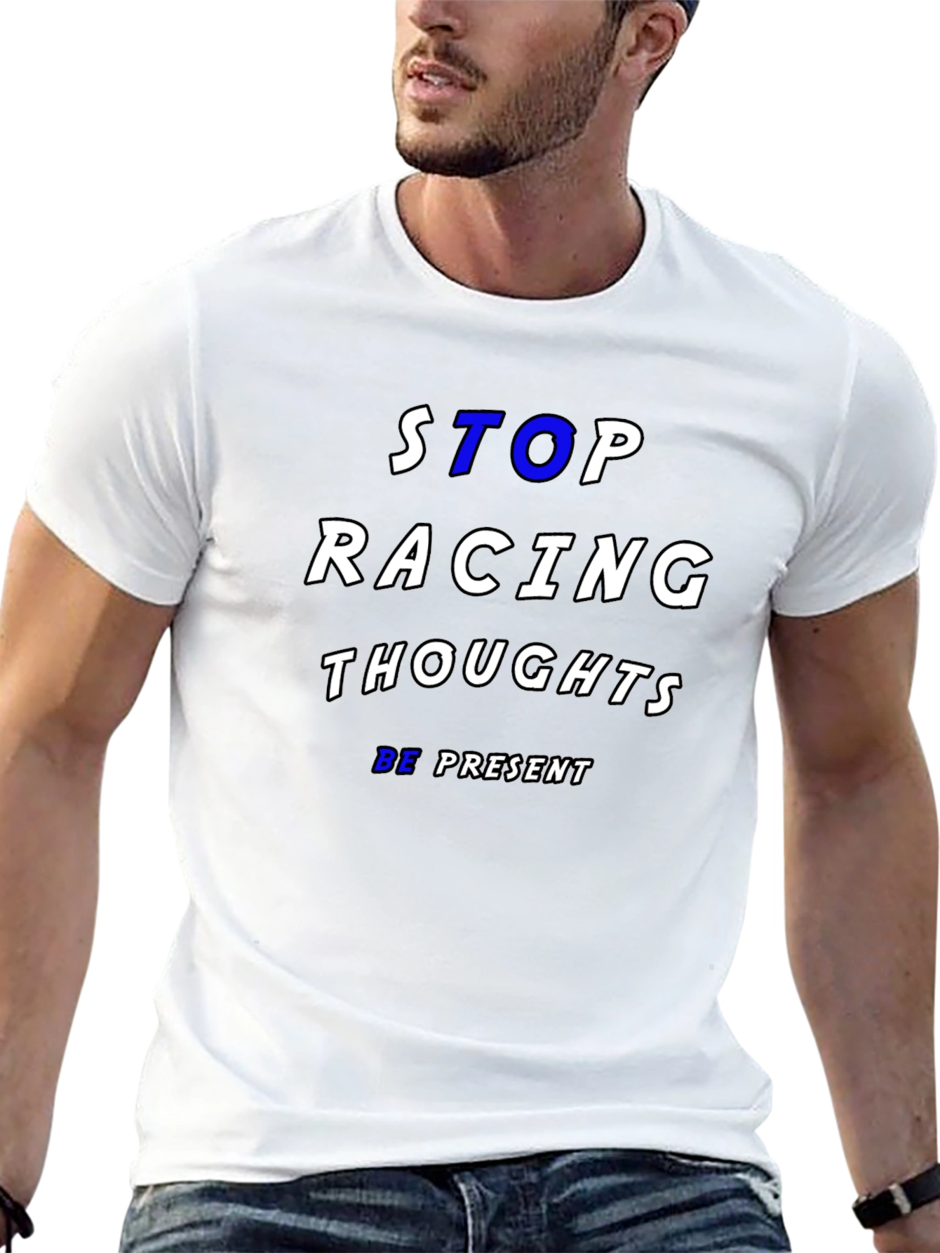 Camiseta Negra: Stop Racing Thoughts Be Present