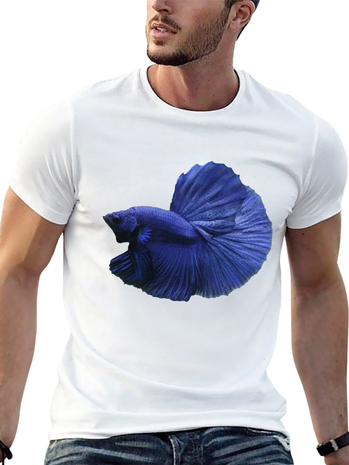 Camiseta Negra con Diseño de Pez Betta Azul