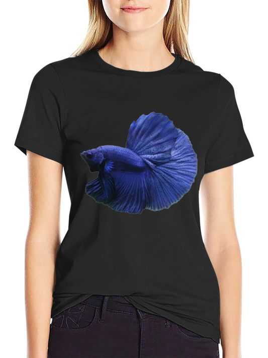 Camiseta Negra con Diseño de Pez Betta Azul