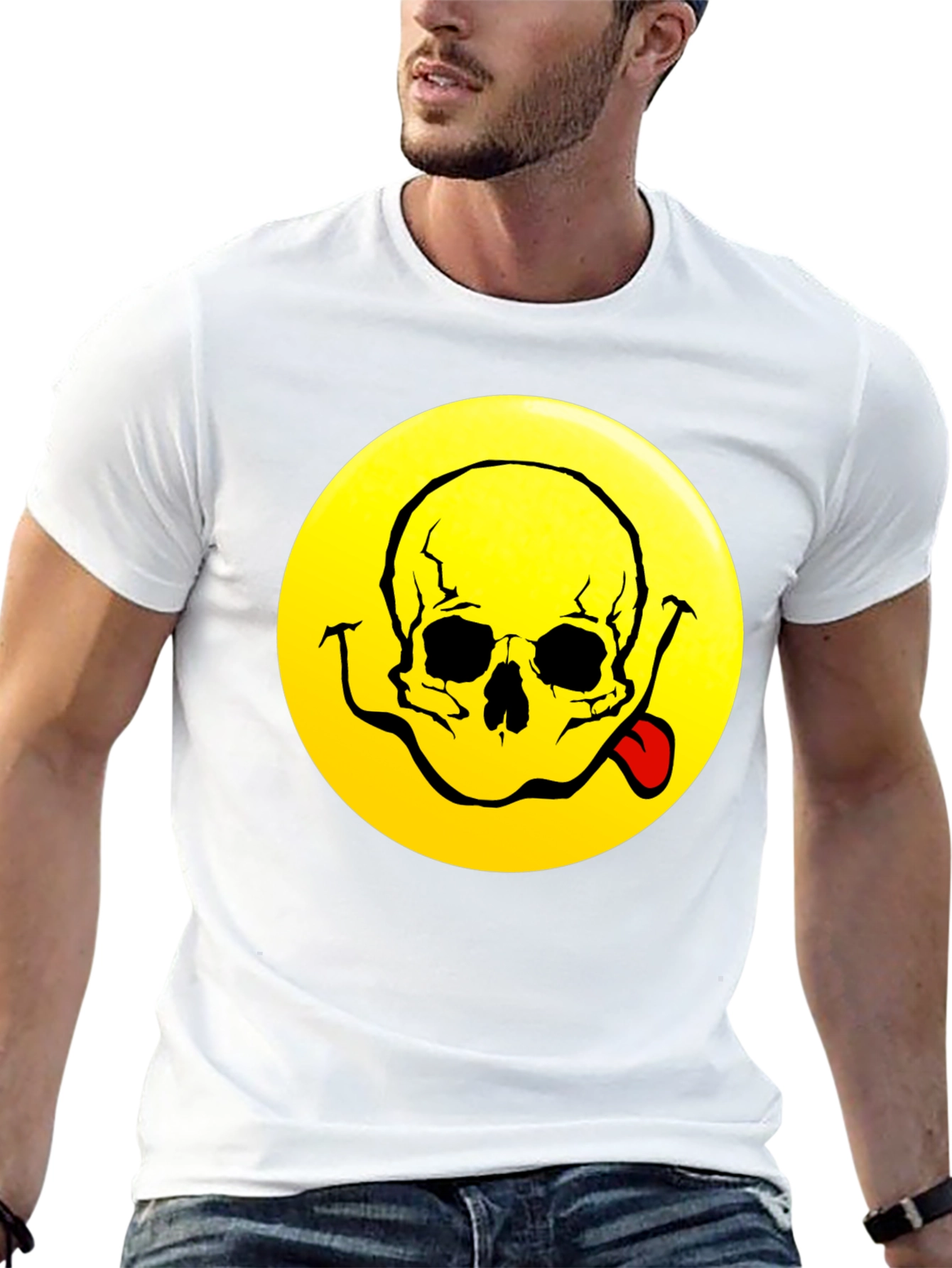 Camiseta Negra con Diseño Calavera Smiley