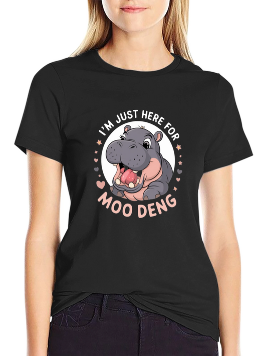 Camiseta Negra Moo Deng con Hipopótamo Animado