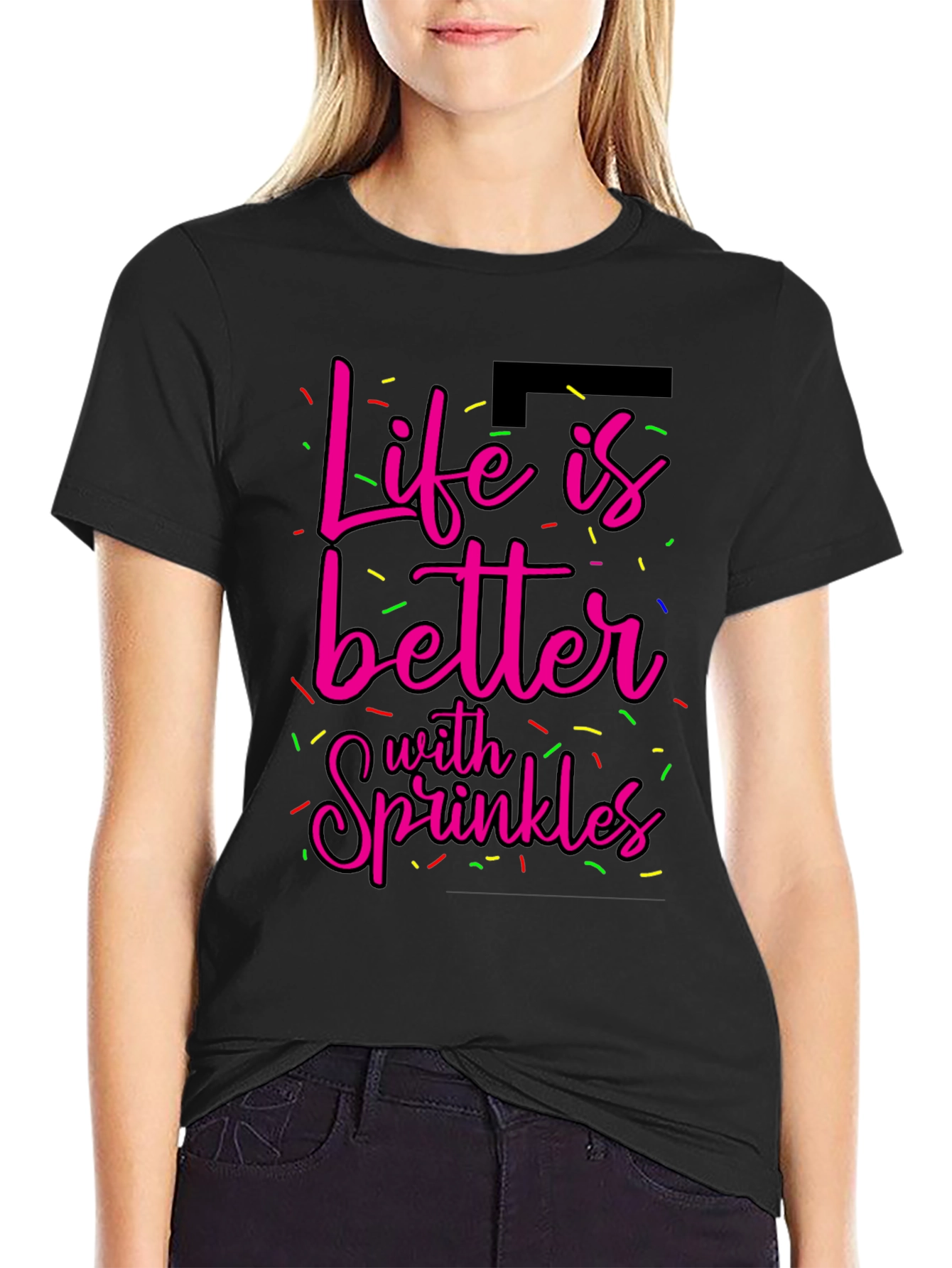 Camiseta Negra La Vida es Mejor con Sprinkles