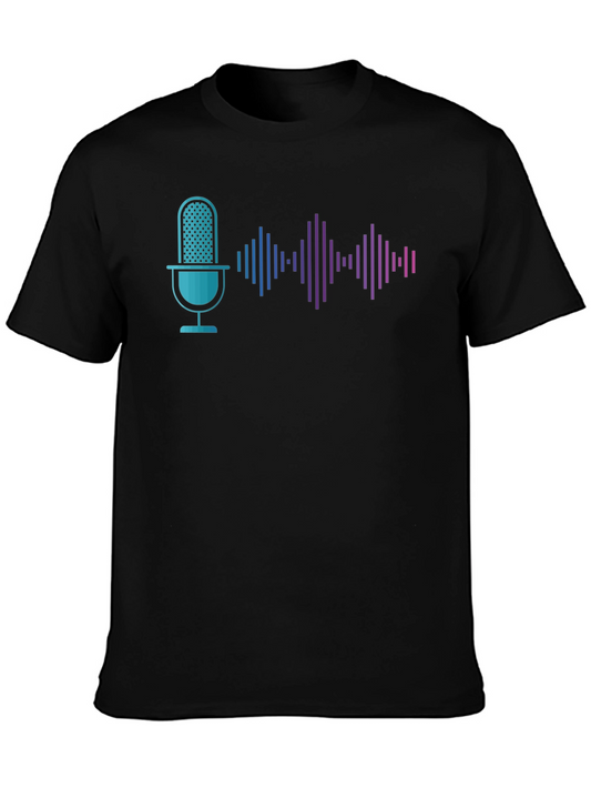 Camiseta Negra con Diseño de Micrófono y Ondas de Sonido