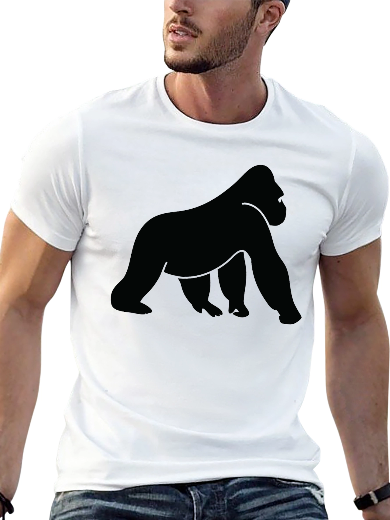 Camiseta Negra con Silueta de Gorila para Hombre